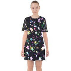 Wallpaper Star Advent Christmas Sixties Short Sleeve Mini Dress by Wegoenart