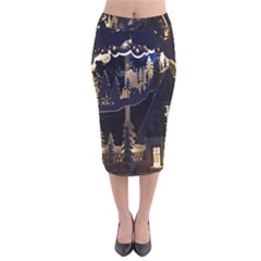 Christmas Advent Candle Arches Velvet Midi Pencil Skirt