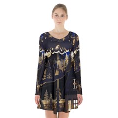 Christmas Advent Candle Arches Long Sleeve Velvet V-neck Dress