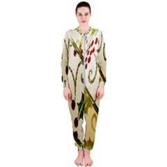 Christmas Ribbon Background Onepiece Jumpsuit (ladies)  by Wegoenart