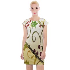 Christmas Ribbon Background Cap Sleeve Bodycon Dress by Wegoenart