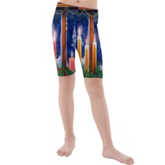 Christmas Lighting Candles Kids  Mid Length Swim Shorts by Wegoenart