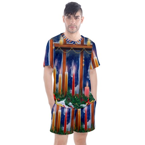 Christmas Lighting Candles Men s Mesh Tee And Shorts Set by Wegoenart