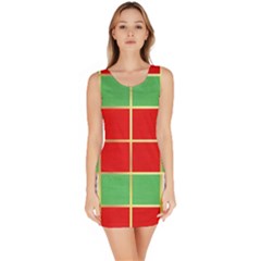 Christmas Fabric Textile Red Green Bodycon Dress by Wegoenart