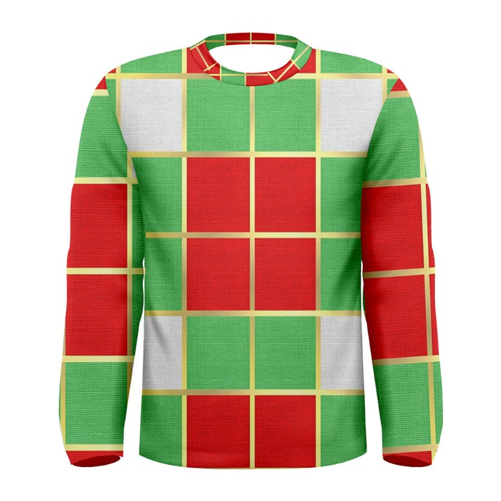 Christmas Fabric Textile Red Green Men s Long Sleeve Tee