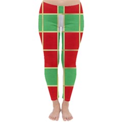 Christmas Fabric Textile Red Green Classic Winter Leggings by Wegoenart