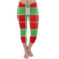 Christmas Fabric Textile Red Green Capri Winter Leggings  by Wegoenart