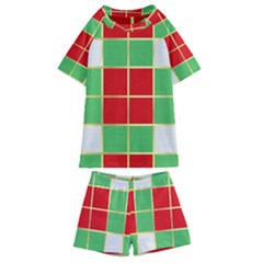 Christmas Fabric Textile Red Green Kids  Swim Tee And Shorts Set by Wegoenart