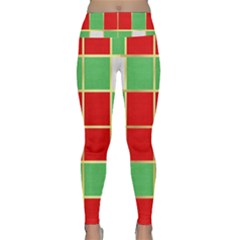 Christmas Fabric Textile Red Green Lightweight Velour Classic Yoga Leggings by Wegoenart