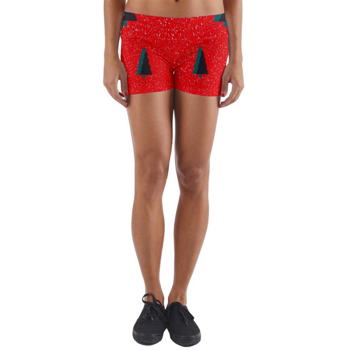 Christmas Time Fir Trees Yoga Shorts