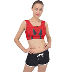 Christmas Time Fir Trees V-back Sports Bra by Wegoenart