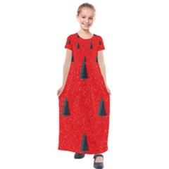 Christmas Time Fir Trees Kids  Short Sleeve Maxi Dress by Wegoenart