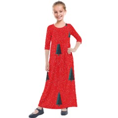 Christmas Time Fir Trees Kids  Quarter Sleeve Maxi Dress by Wegoenart