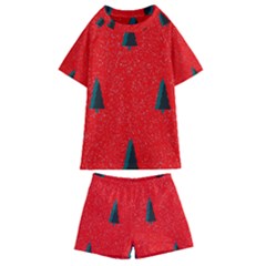 Christmas Time Fir Trees Kids  Swim Tee And Shorts Set by Wegoenart