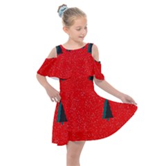 Christmas Time Fir Trees Kids  Shoulder Cutout Chiffon Dress by Wegoenart