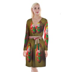 Christmas Wreath Ball Decoration Long Sleeve Velvet Front Wrap Dress by Wegoenart