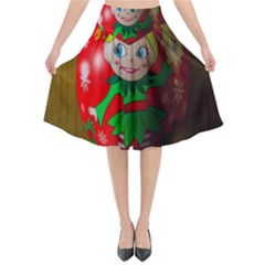 Christmas Wreath Ball Decoration Flared Midi Skirt by Wegoenart