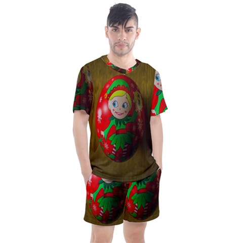 Christmas Wreath Ball Decoration Men s Mesh Tee And Shorts Set by Wegoenart