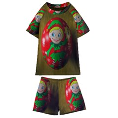 Christmas Wreath Ball Decoration Kids  Swim Tee And Shorts Set by Wegoenart