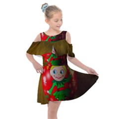 Christmas Wreath Ball Decoration Kids  Shoulder Cutout Chiffon Dress by Wegoenart