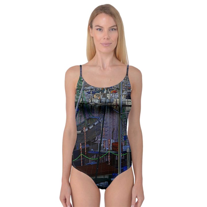 Christmas Boats In Harbor Camisole Leotard 