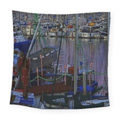 Christmas Boats In Harbor Square Tapestry (large) by Wegoenart