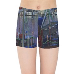 Christmas Boats In Harbor Kids Sports Shorts by Wegoenart