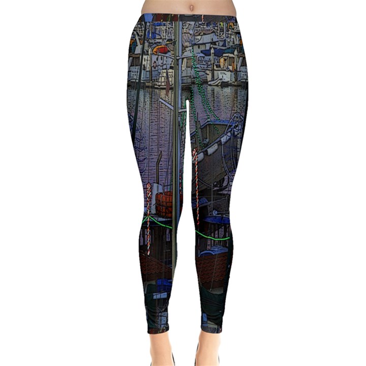 Christmas Boats In Harbor Inside Out Leggings