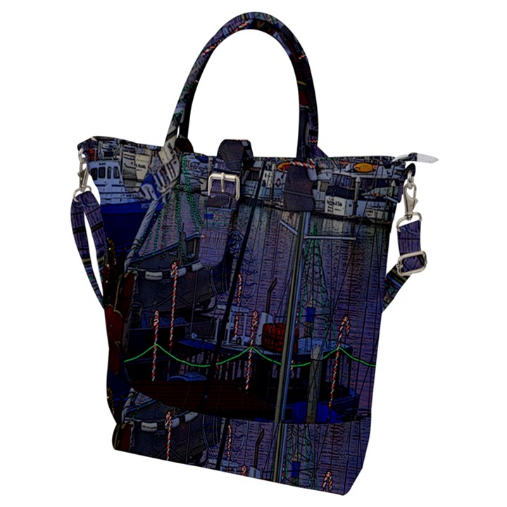 Christmas Boats In Harbor Buckle Top Tote Bag