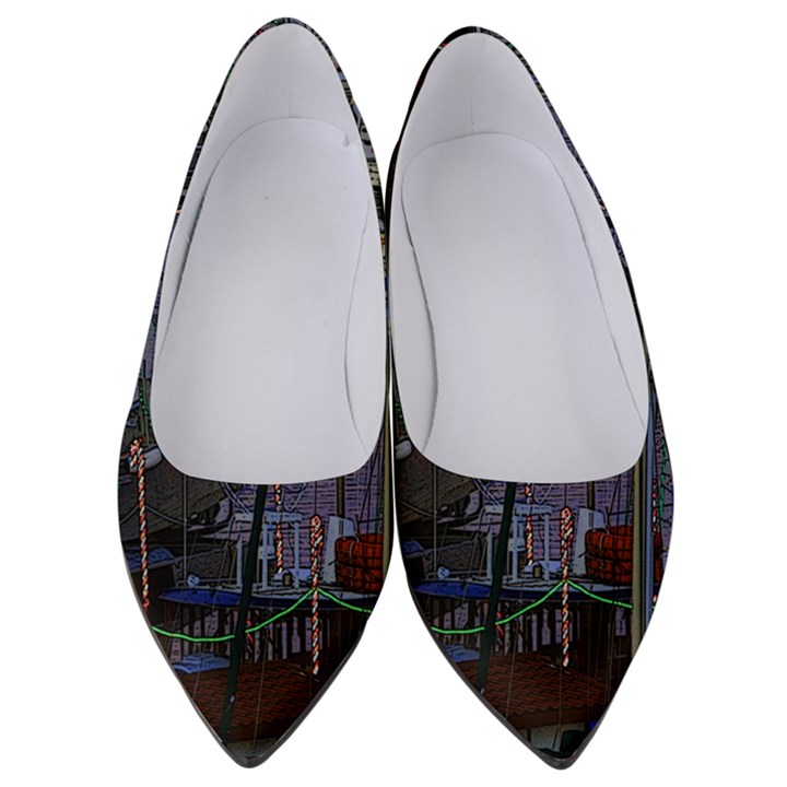 Christmas Boats In Harbor Women s Low Heels