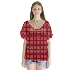 Christmas Paper Pattern V-neck Flutter Sleeve Top by Wegoenart