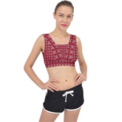 Christmas Paper Pattern V-back Sports Bra by Wegoenart