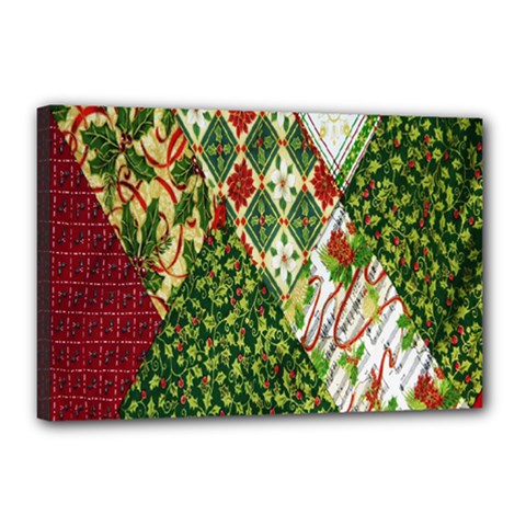 Christmas Quilt Background Canvas 18  X 12  (stretched) by Wegoenart