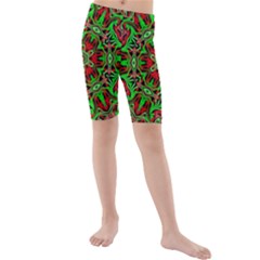 Christmas Kaleidoscope Pattern Kids  Mid Length Swim Shorts by Wegoenart