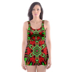 Christmas Kaleidoscope Pattern Skater Dress Swimsuit by Wegoenart