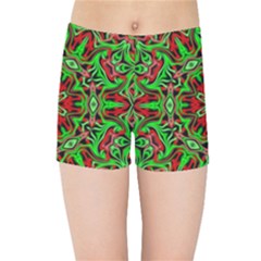 Christmas Kaleidoscope Pattern Kids Sports Shorts by Wegoenart