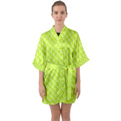 Yellow And Green Plaid Pattern Quarter Sleeve Kimono Robe by RedPanda