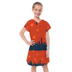 City Light Night Lights Evening Kids  Drop Waist Dress