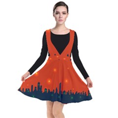 City Light Night Lights Evening Plunge Pinafore Dress