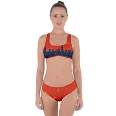 City Light Night Lights Evening Criss Cross Bikini Set by Wegoenart