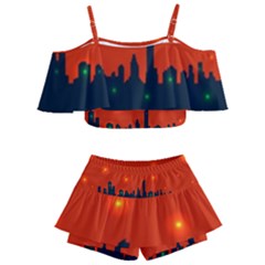 City Light Night Lights Evening Kids  Off Shoulder Skirt Bikini