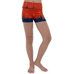 City Light Night Lights Evening Kids  Lightweight Velour Yoga Shorts