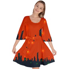 City Light Night Lights Evening Velvet Kimono Dress by Wegoenart