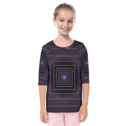 Fractal Square Modern Purple Kids  Quarter Sleeve Raglan Tee by Wegoenart