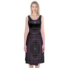 Fractal Square Modern Purple Midi Sleeveless Dress by Wegoenart