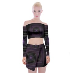 Fractal Square Modern Purple Off Shoulder Top With Mini Skirt Set by Wegoenart