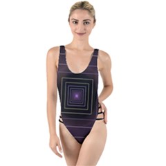 Fractal Square Modern Purple High Leg Strappy Swimsuit by Wegoenart