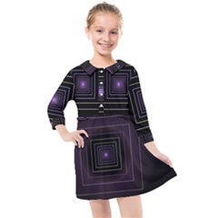 Fractal Square Modern Purple Kids  Quarter Sleeve Shirt Dress by Wegoenart