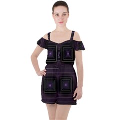 Fractal Square Modern Purple Ruffle Cut Out Chiffon Playsuit