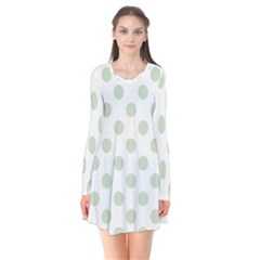 Green Dots Modern Pattern Paper Long Sleeve V-neck Flare Dress by Wegoenart